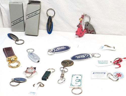 Box lot old key chains - box, of